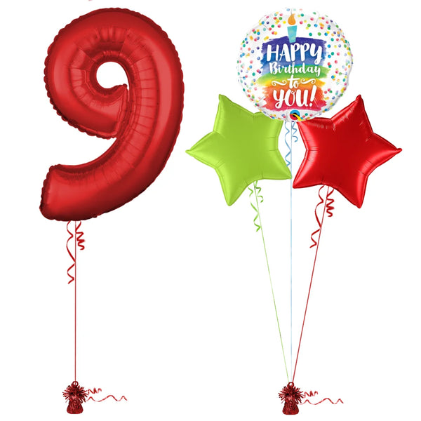 Red 9th Birthday Balloon Bouquet Set