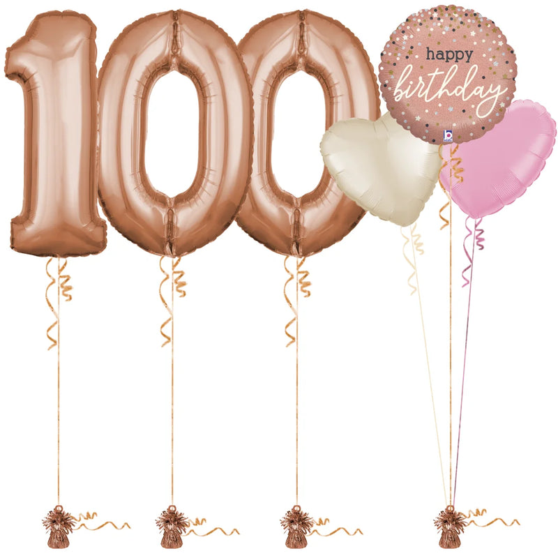 Rose Gold 100th Birthday Balloon Bouquet Set