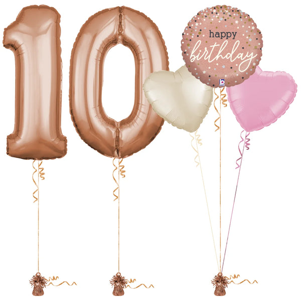 Rose Gold 10th Birthday Balloon Bouquet Set