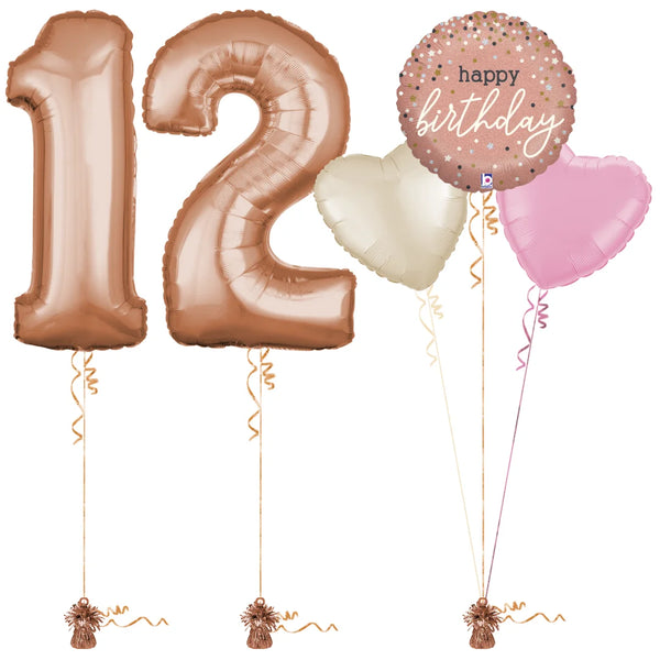 Rose Gold 12th Birthday Balloon Bouquet Set