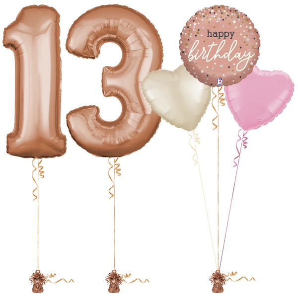 Rose Gold 13th Birthday Balloon Bouquet Set
