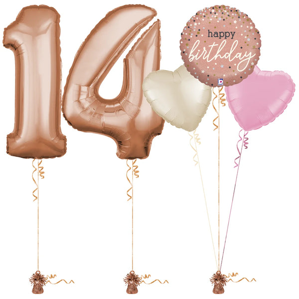 Rose Gold 14th Birthday Balloon Bouquet Set