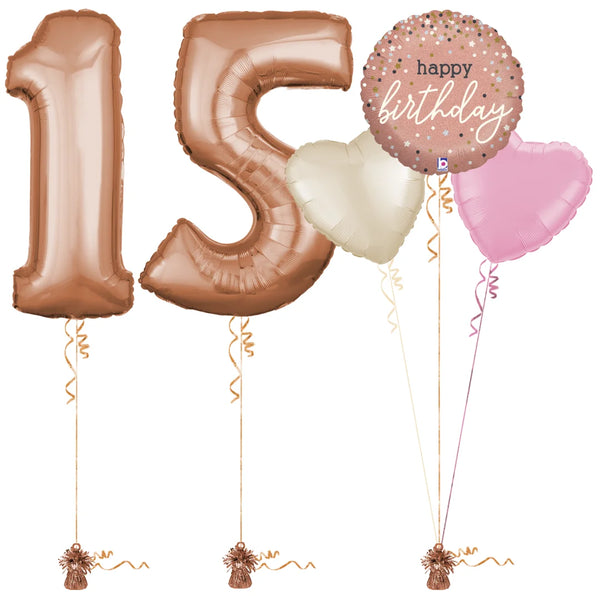 Rose Gold 15th Birthday Balloon Bouquet Set