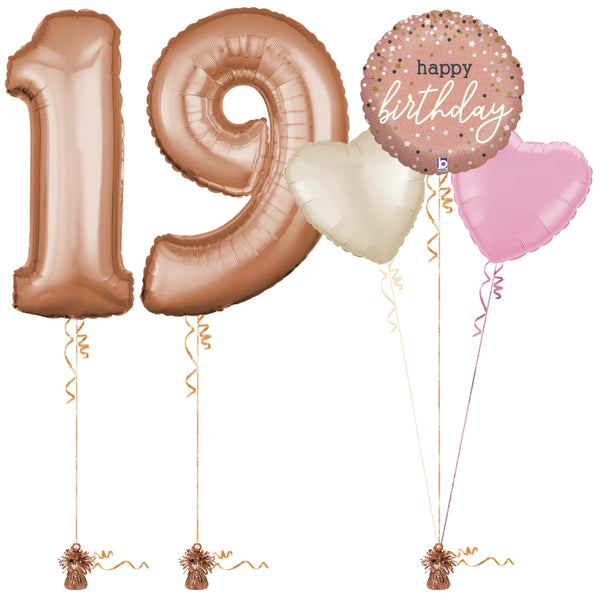 Rose Gold 19th Birthday Balloon Bouquet Set