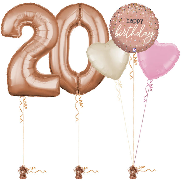 Rose Gold 20th Birthday Balloon Bouquet Set