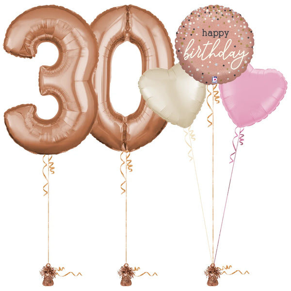 Rose Gold 30th Birthday Balloon Bouquet Set