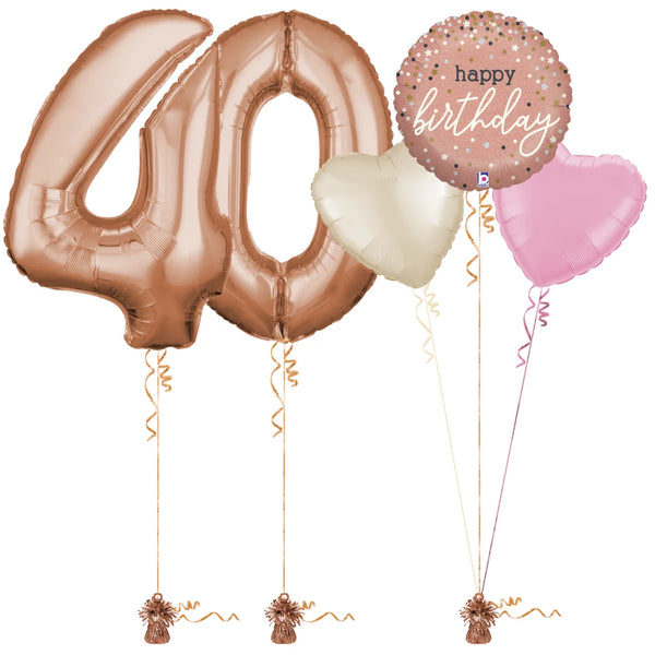 Rose Gold 40th Birthday Balloon Bouquet Set