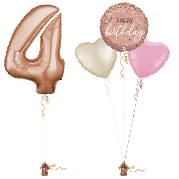 Rose Gold 4th Birthday Balloon Bouquet Set