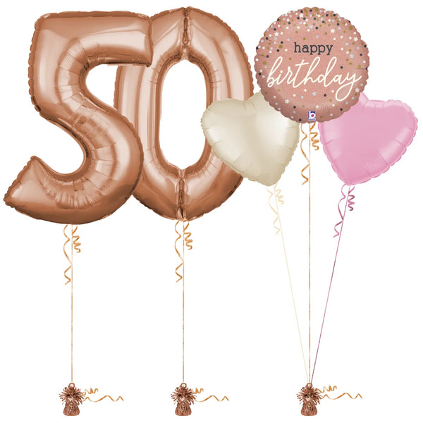 Rose Gold 50th Birthday Balloon Bouquet Set