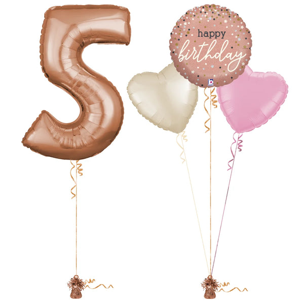 Rose Gold 5th Birthday Balloon Bouquet Set