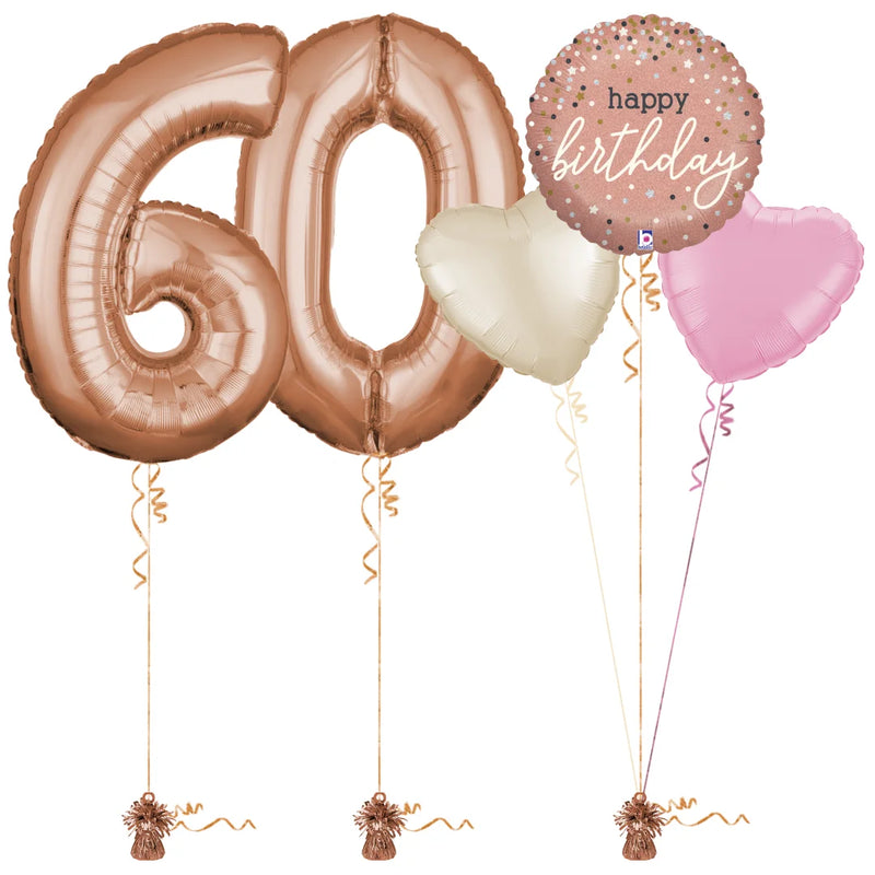 Rose Gold 60th Birthday Balloon Bouquet Set