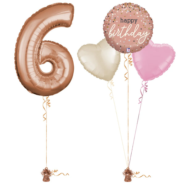Rose Gold 6th Birthday Balloon Bouquet Set