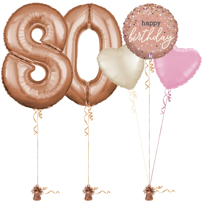 Rose Gold 80th Birthday Balloon Bouquet Set