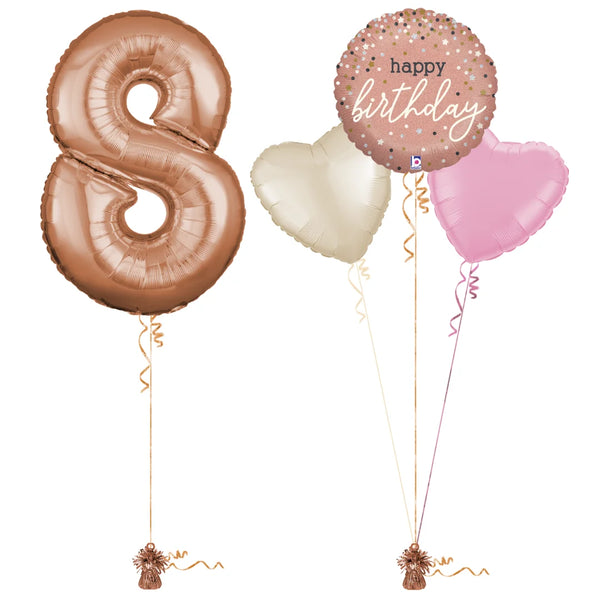Rose Gold 8th Birthday Balloon Bouquet Set