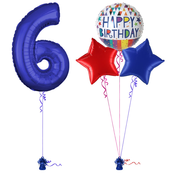 Royal Blue 6th Birthday Balloon Bouquet Set