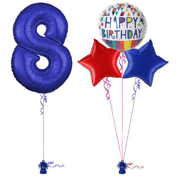 Royal Blue 8th Birthday Balloon Bouquet Set