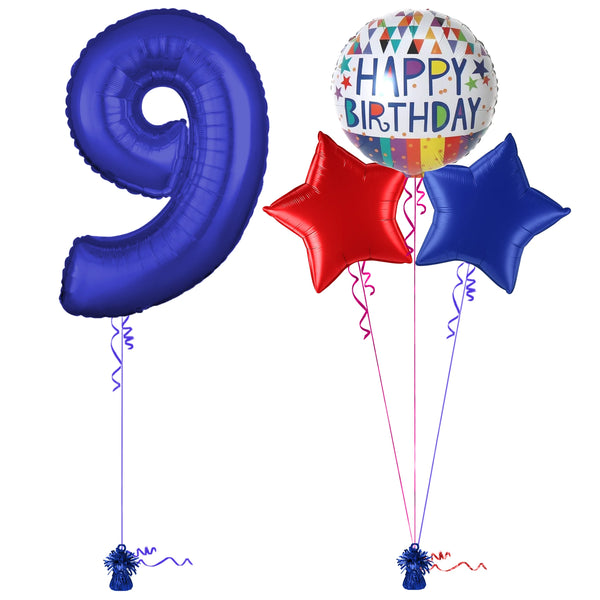 Royal Blue 9th Birthday Balloon Bouquet Set