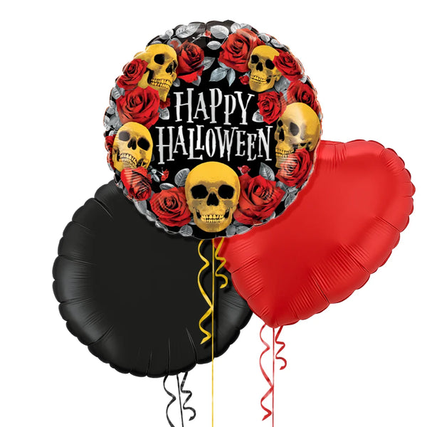 Scary Skulls with Roses Halloween Balloon Bouquet