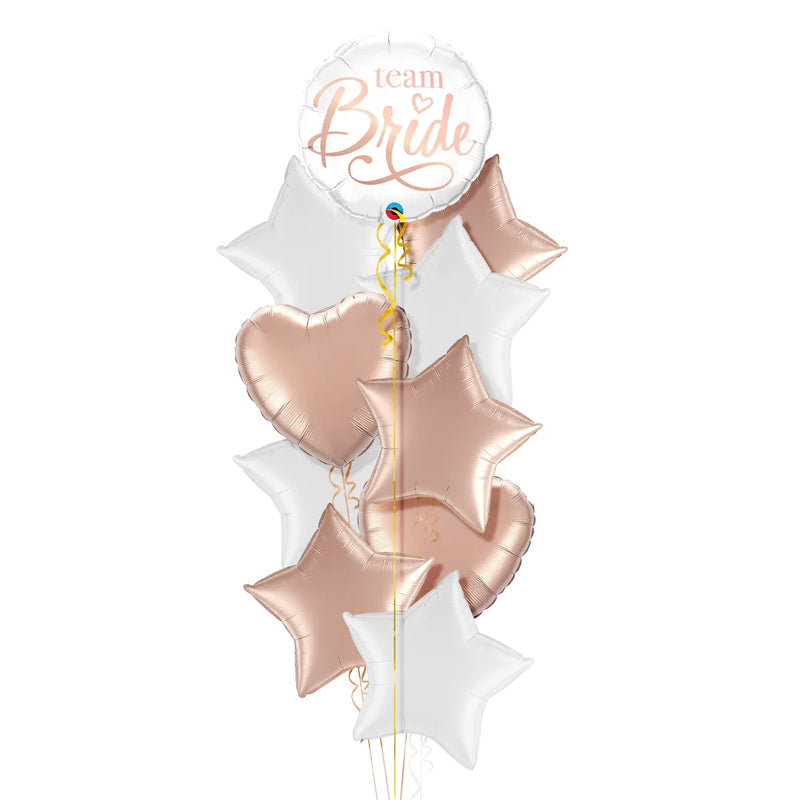 Team Bride White and Rose Gold Foil Balloon Bouquet