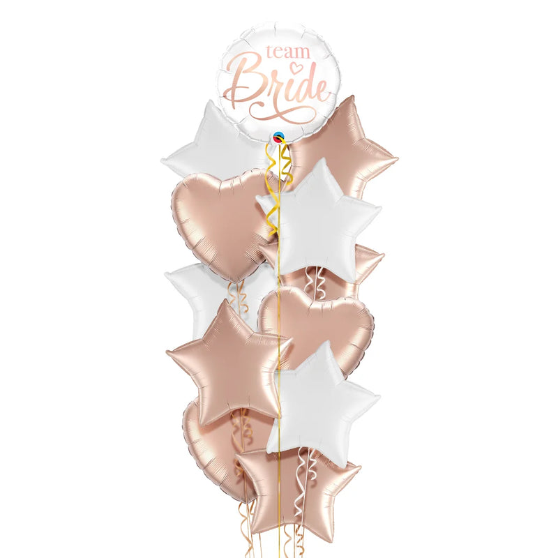 Team Bride White and Rose Gold Foil Balloon Bouquet