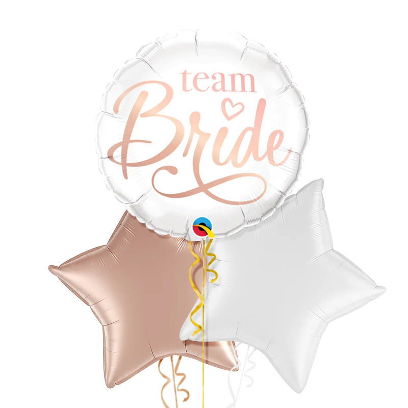 Team Bride White and Rose Gold Foil Balloon Bouquet