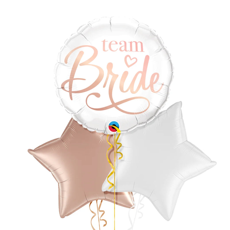Team Bride White and Rose Gold Foil Balloon Bouquet