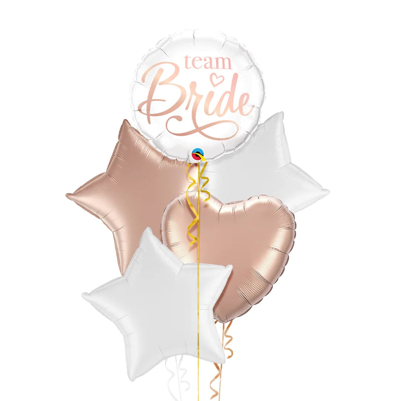 Team Bride White and Rose Gold Foil Balloon Bouquet