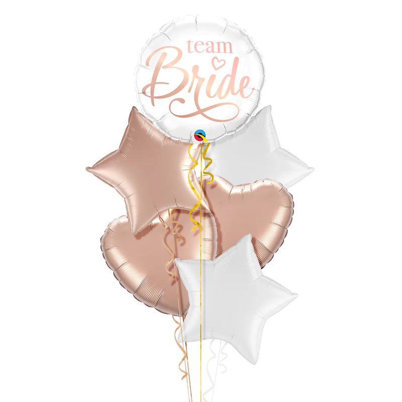Team Bride White and Rose Gold Foil Balloon Bouquet