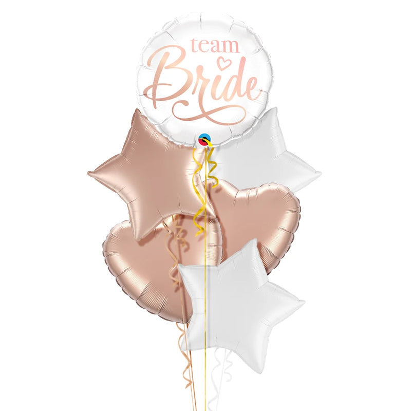 Team Bride White and Rose Gold Foil Balloon Bouquet