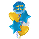 The Original Blue and Gold Happy Birthday Balloon Bouquet