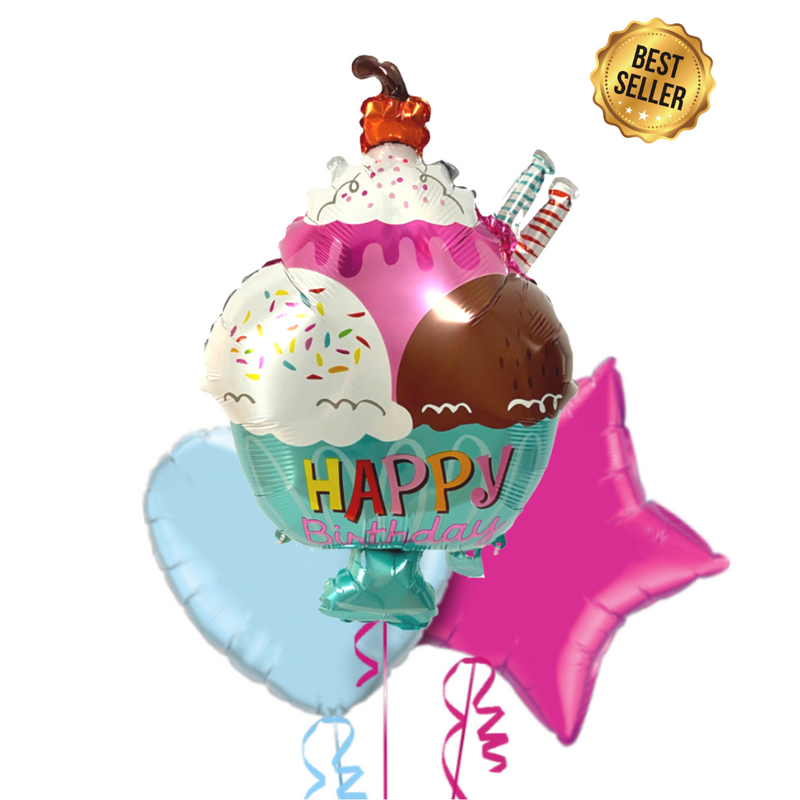 Ice Cream Bowl Happy Birthday Foil Balloon Bouquet