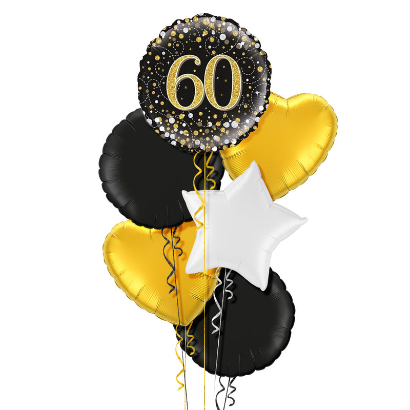 Happy 60th Birthday Black and Gold Balloon Bouquet