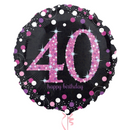 Happy 40th Birthday Pink and Black Holographic Balloon Bouquet