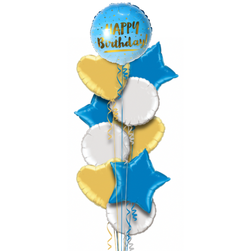 The Original Blue and Gold Happy Birthday Balloon Bouquet