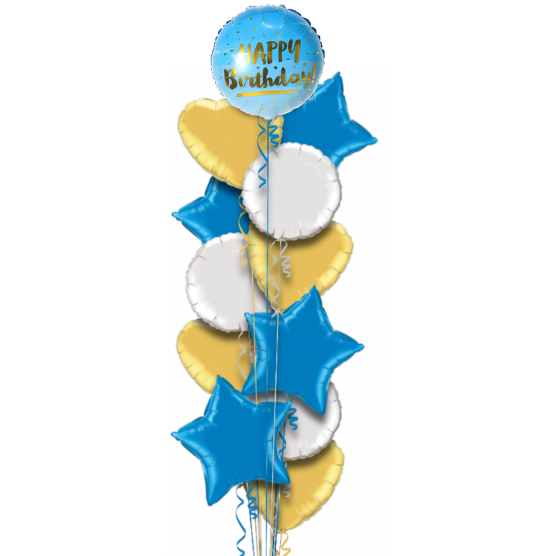 The Original Blue and Gold Happy Birthday Balloon Bouquet