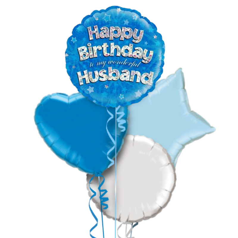 Happy Birthday Husband Blue Foil Balloon Bouquet