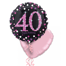 Happy 40th Birthday Pink and Black Holographic Balloon Bouquet