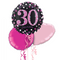 Happy 30th Birthday Pink and Black Holographic Balloon Bouquet