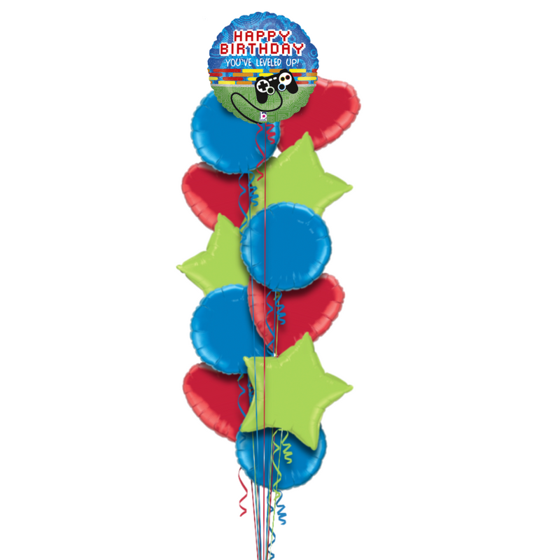 Level Up Gamer Happy Birthday Foil Balloon Bouquet