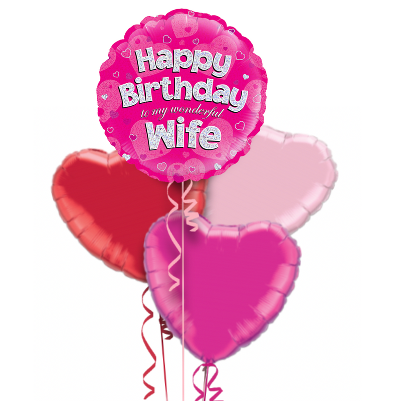 Happy Birthday Wife Pink Foil Balloon Bouquet