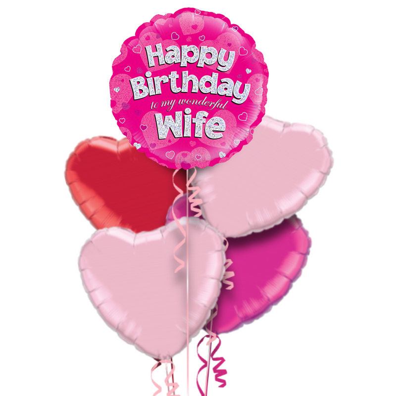 Happy Birthday Wife Pink Foil Balloon Bouquet