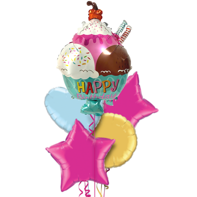 Ice Cream Bowl Happy Birthday Foil Balloon Bouquet