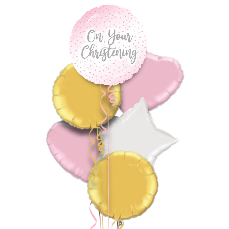 On Your Christening Pink Foil Balloon Bouquet