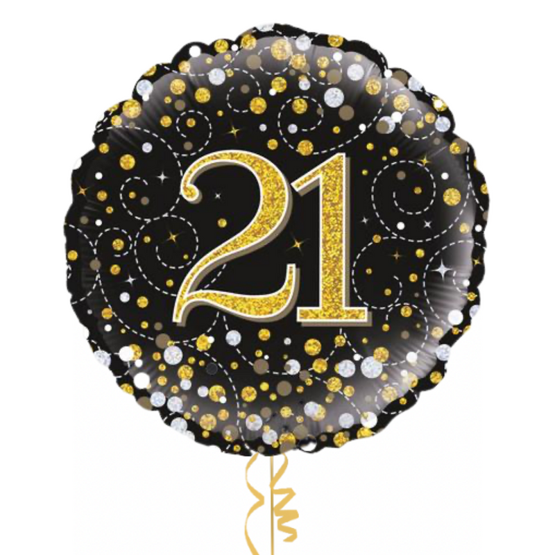 Happy 21st Birthday Black and Gold Balloon Bouquet