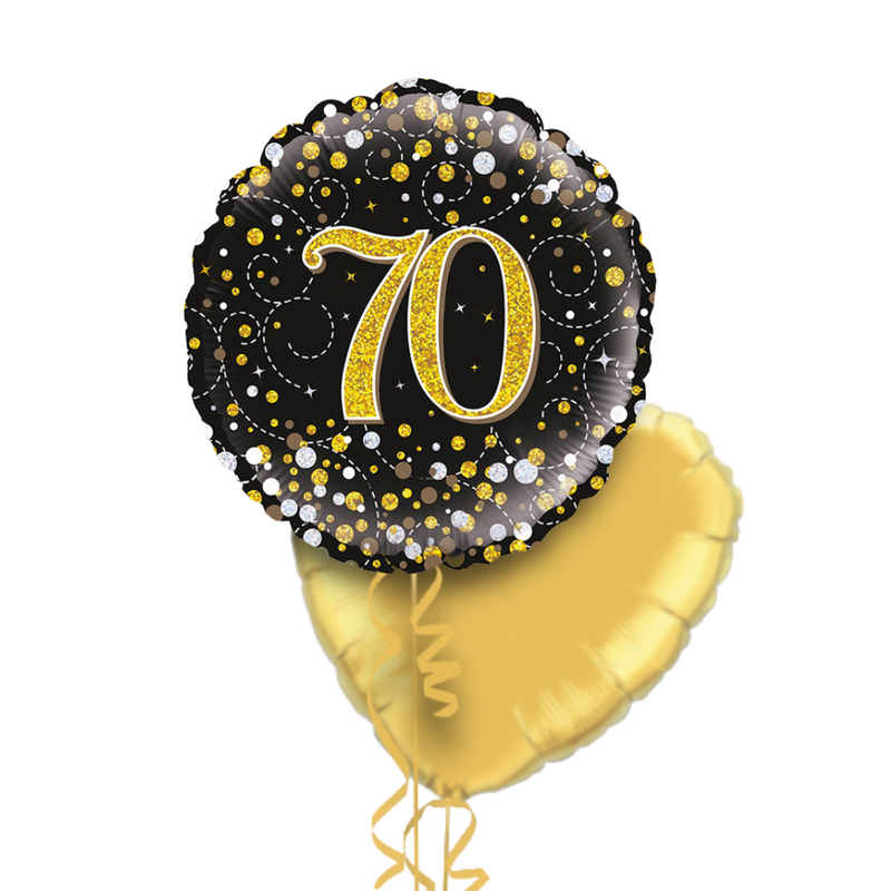 Happy 70th Birthday Black and Gold Balloon Bouquet