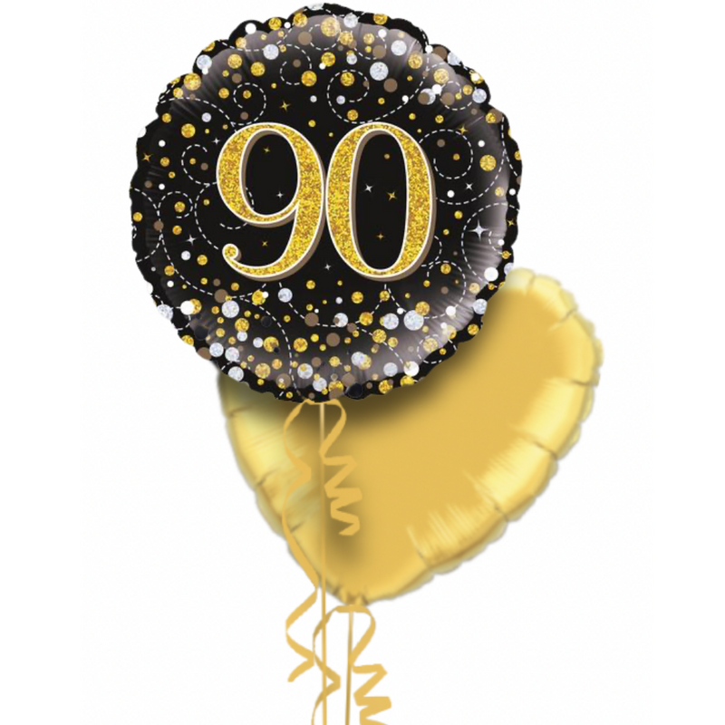 Happy 90th Birthday Gold & Black Holographic Birthday Balloon Bouquet