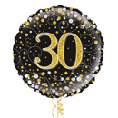 Happy 30th Birthday Black and Gold Holographic Balloon Bouquet