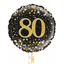 Happy 80th Birthday Black & Gold Holographic Balloon Bouquet