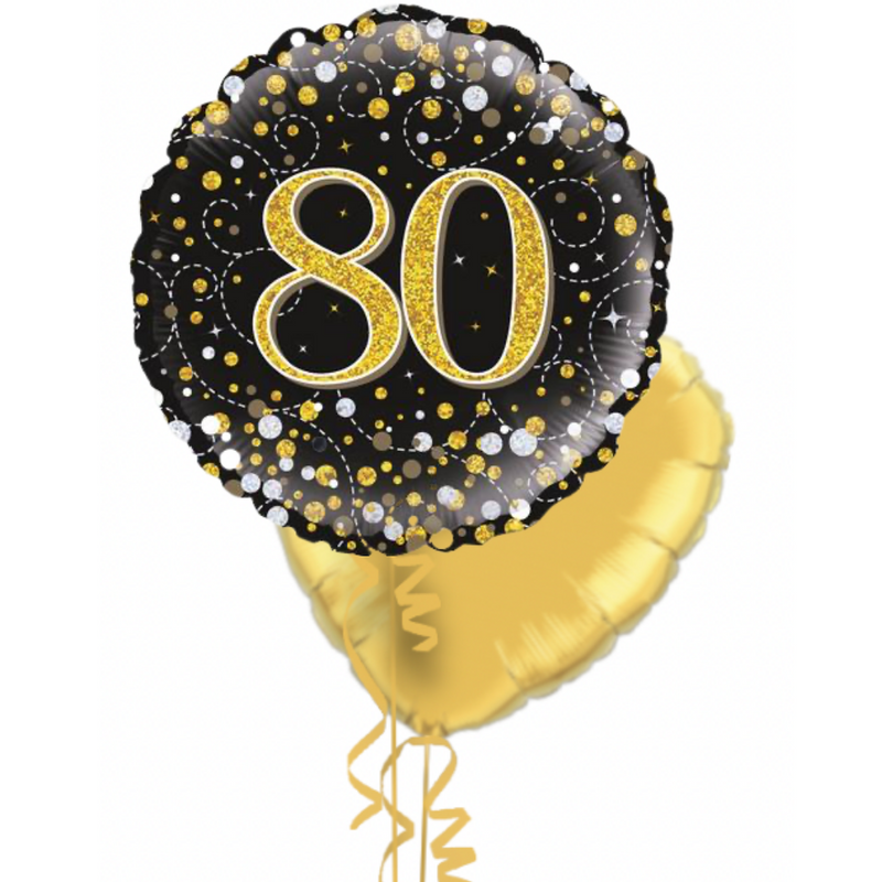 Happy 80th Birthday Black & Gold Holographic Balloon Bouquet