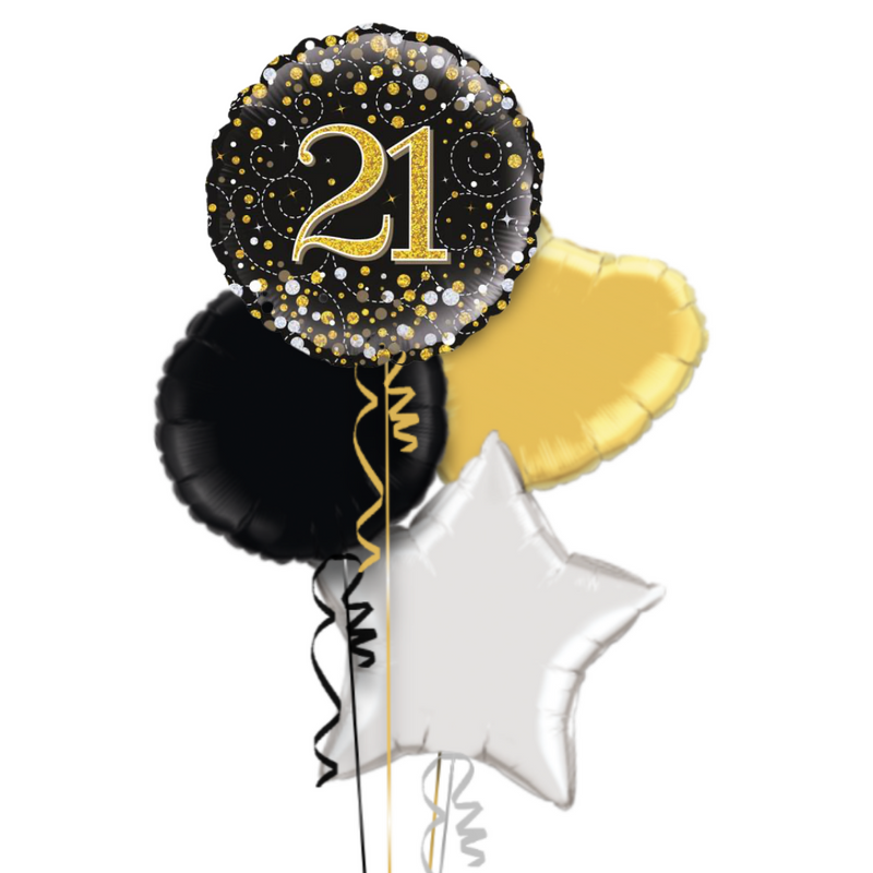 Happy 21st Birthday Black and Gold Balloon Bouquet